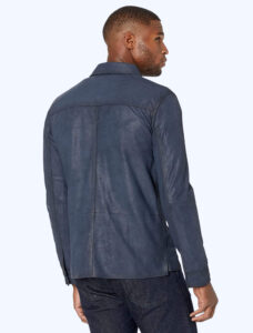 Casual Blue Leather Shirt - Image 3