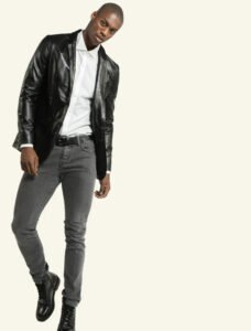 Classic Black Leather Blazer - Image 3