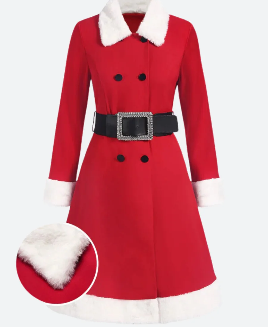 Women Christmas Double Breasted Belted Coat